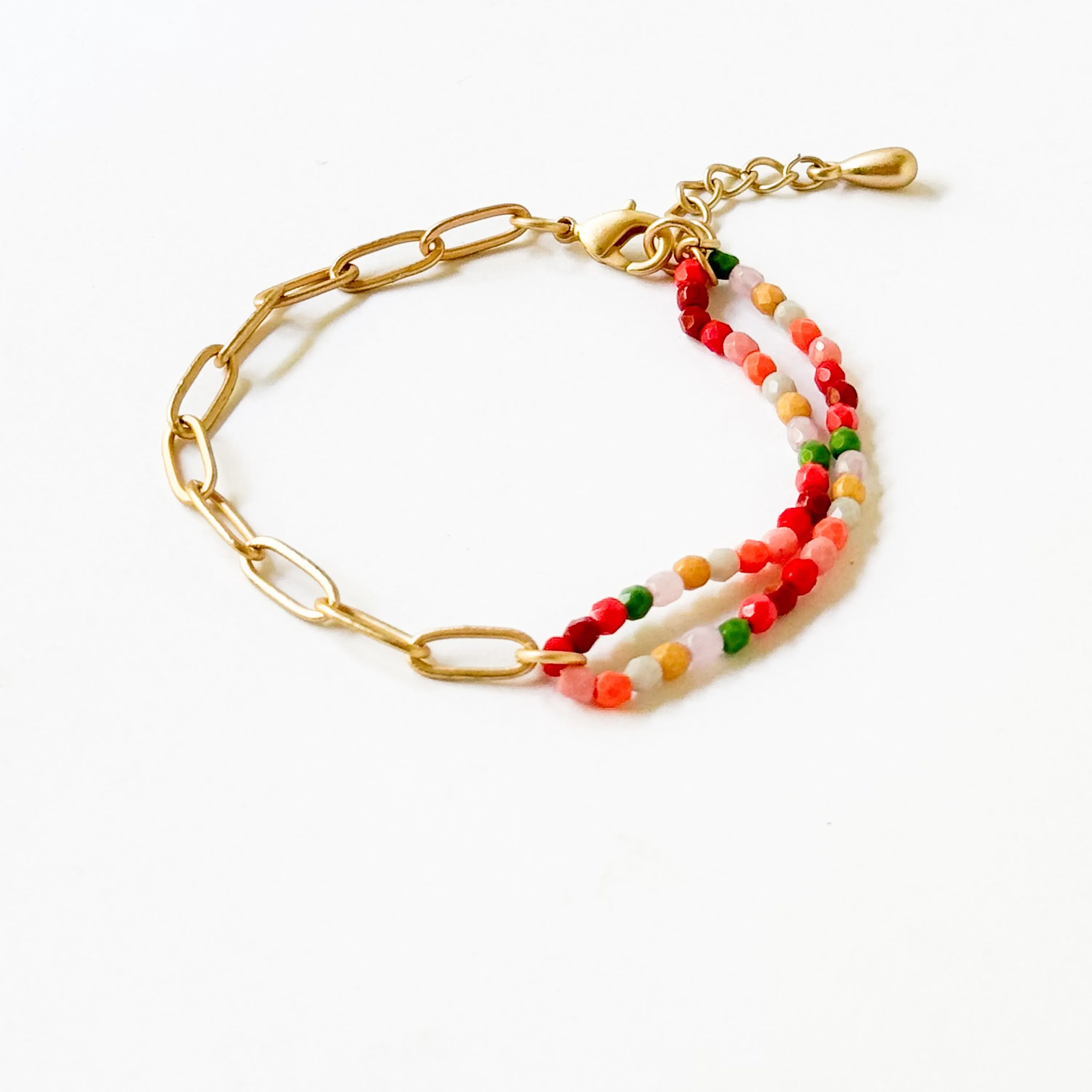 Bead And Gold Paperclip Chain Bracelet