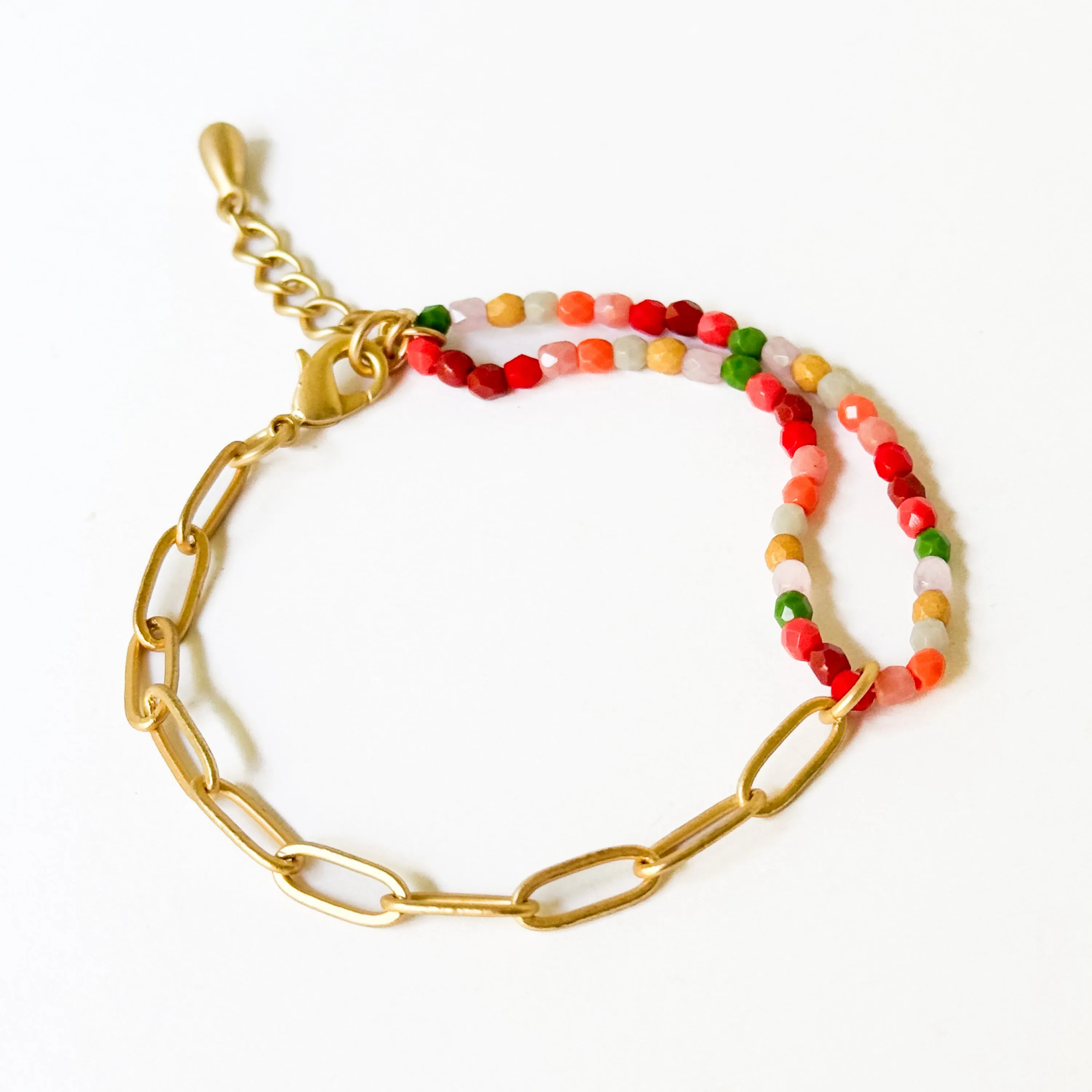 Bead And Gold Paperclip Chain Bracelet