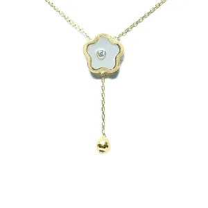 BecKids 14k Yellow Gold Mother of Pearl Flower Dangler Necklace