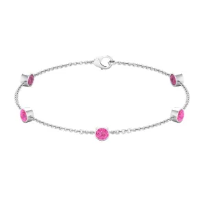 Bezel Set Pink Sapphire Five Stone Station Chain Bracelet