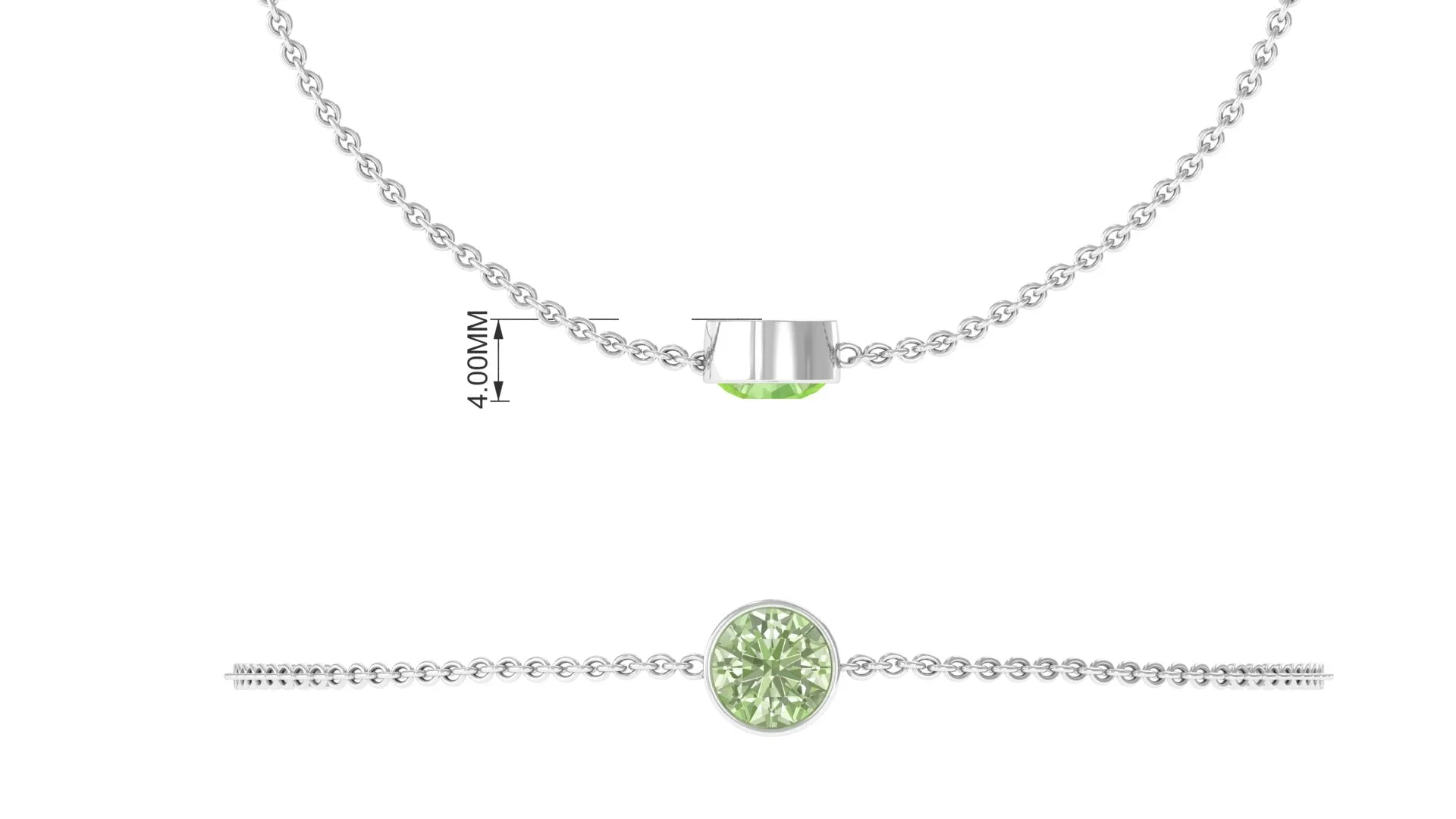 Bezel Set Round Green Sapphire Solitaire Chain Bracelet