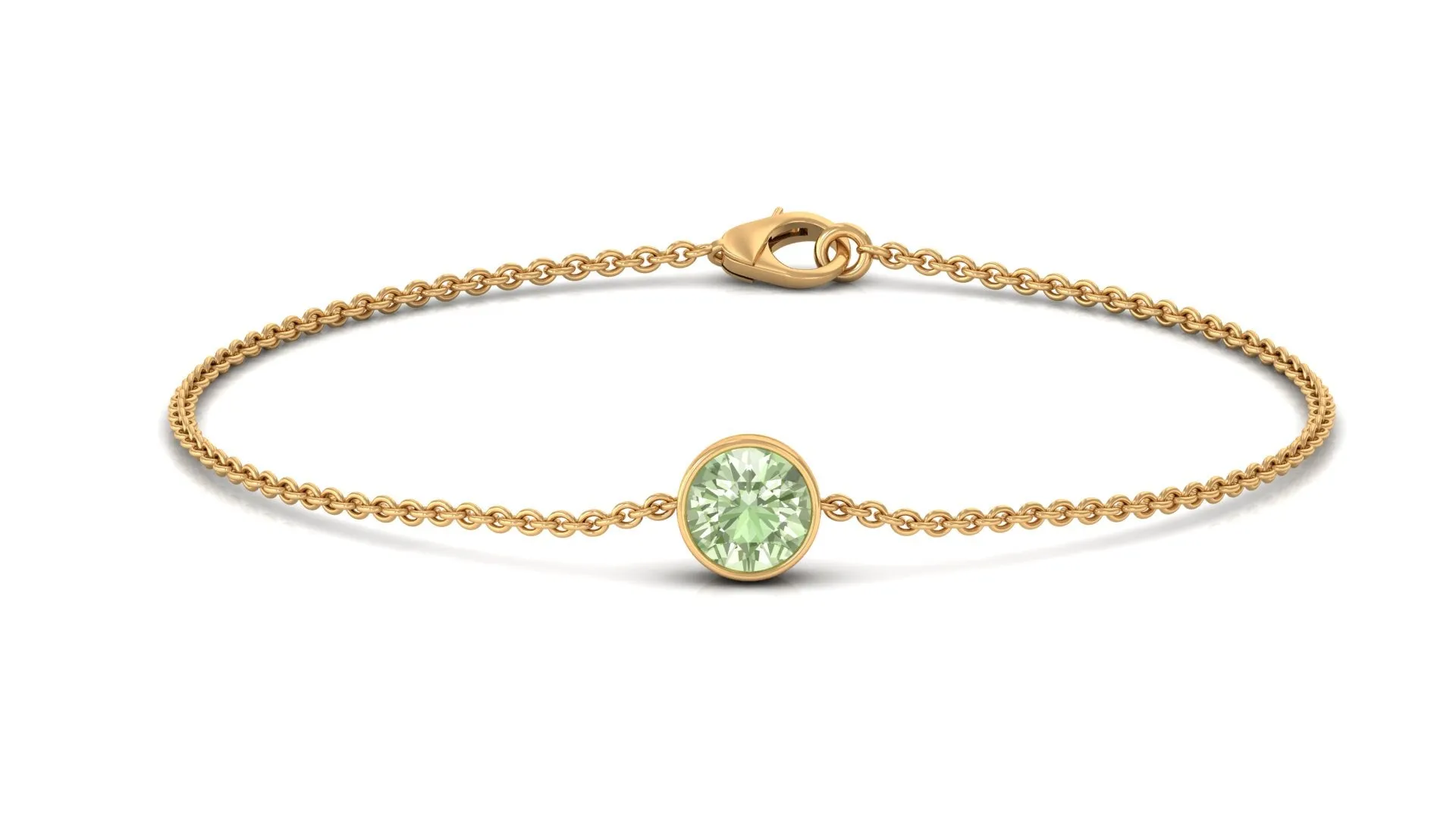 Bezel Set Round Green Sapphire Solitaire Chain Bracelet