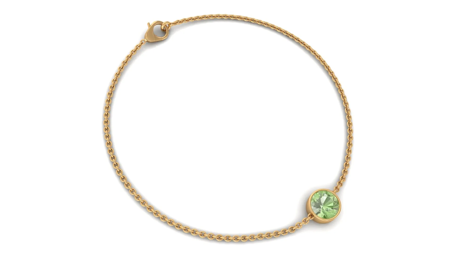 Bezel Set Round Green Sapphire Solitaire Chain Bracelet