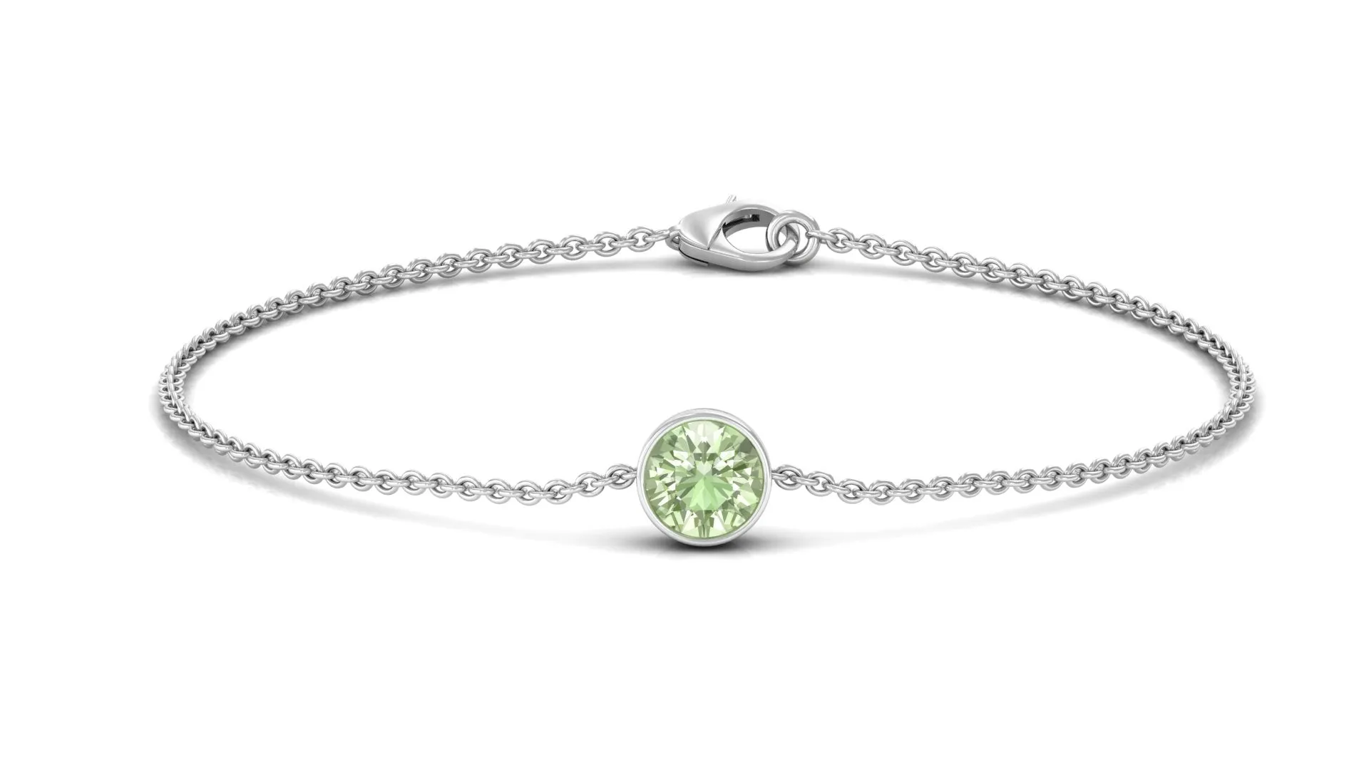 Bezel Set Round Green Sapphire Solitaire Chain Bracelet