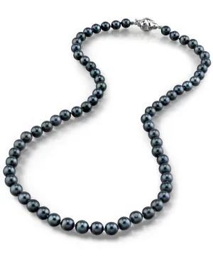 Black Japanese Akoya Choker Length Pearl Necklace, 5.0-5.5mm - AA  Quality