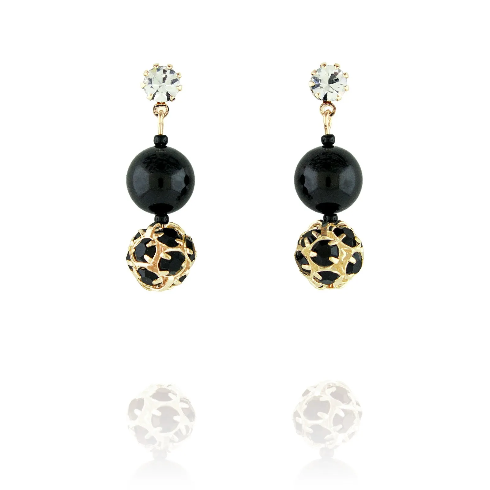 Black Pearl & Rhinestone Bead Earrings