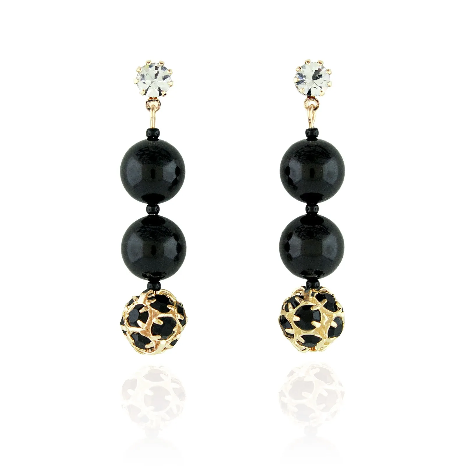 Black Pearl & Rhinestone Bead Earrings