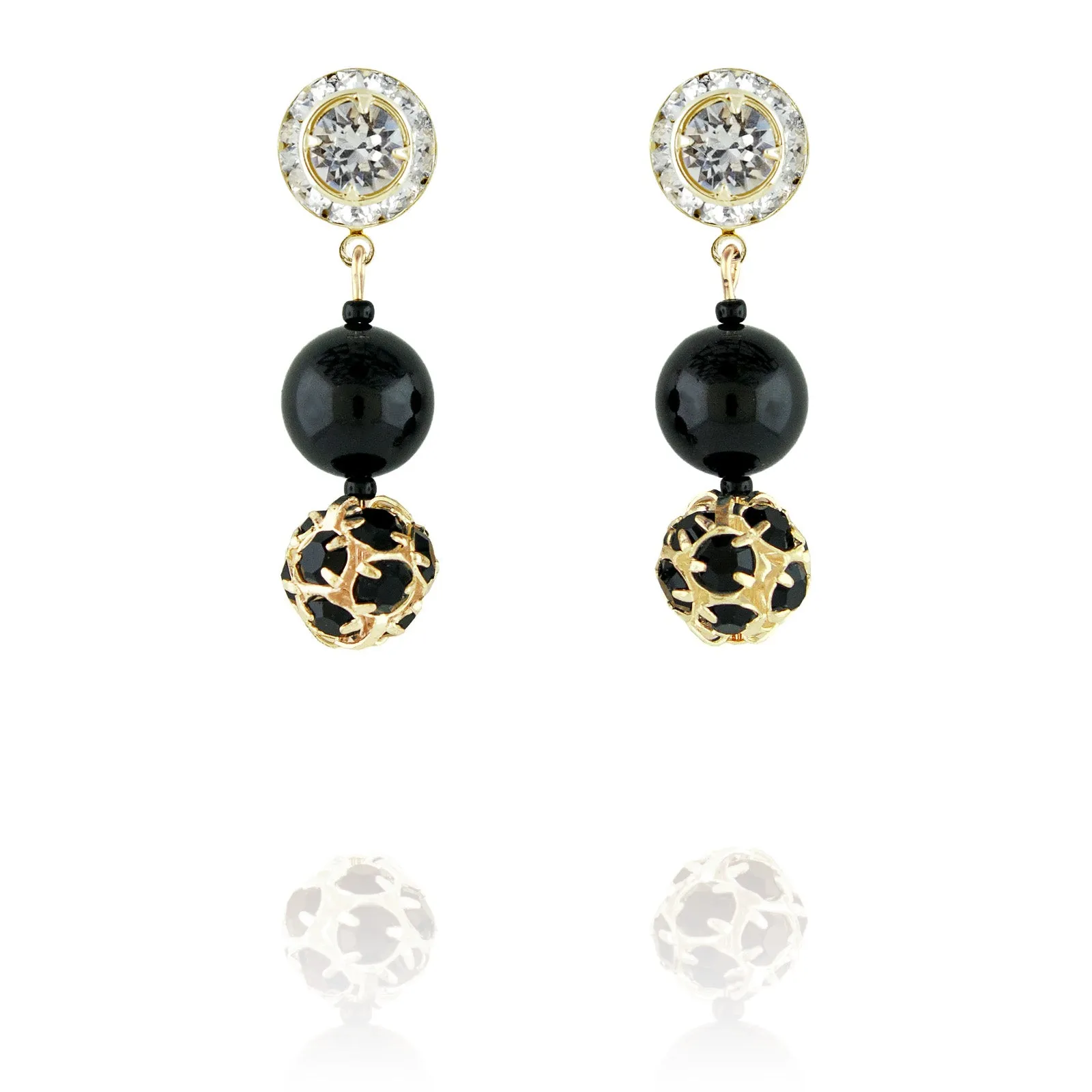 Black Pearl & Rhinestone Bead Earrings