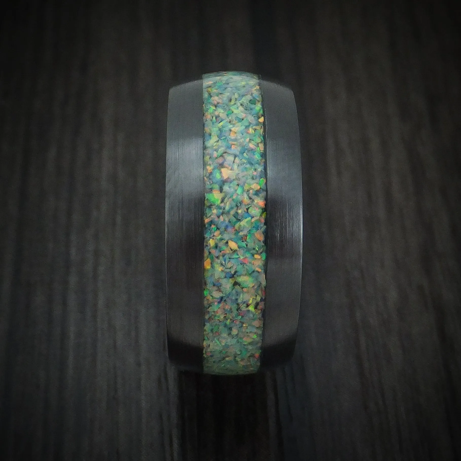 Black Titanium and Opal Custom Made Men's Band