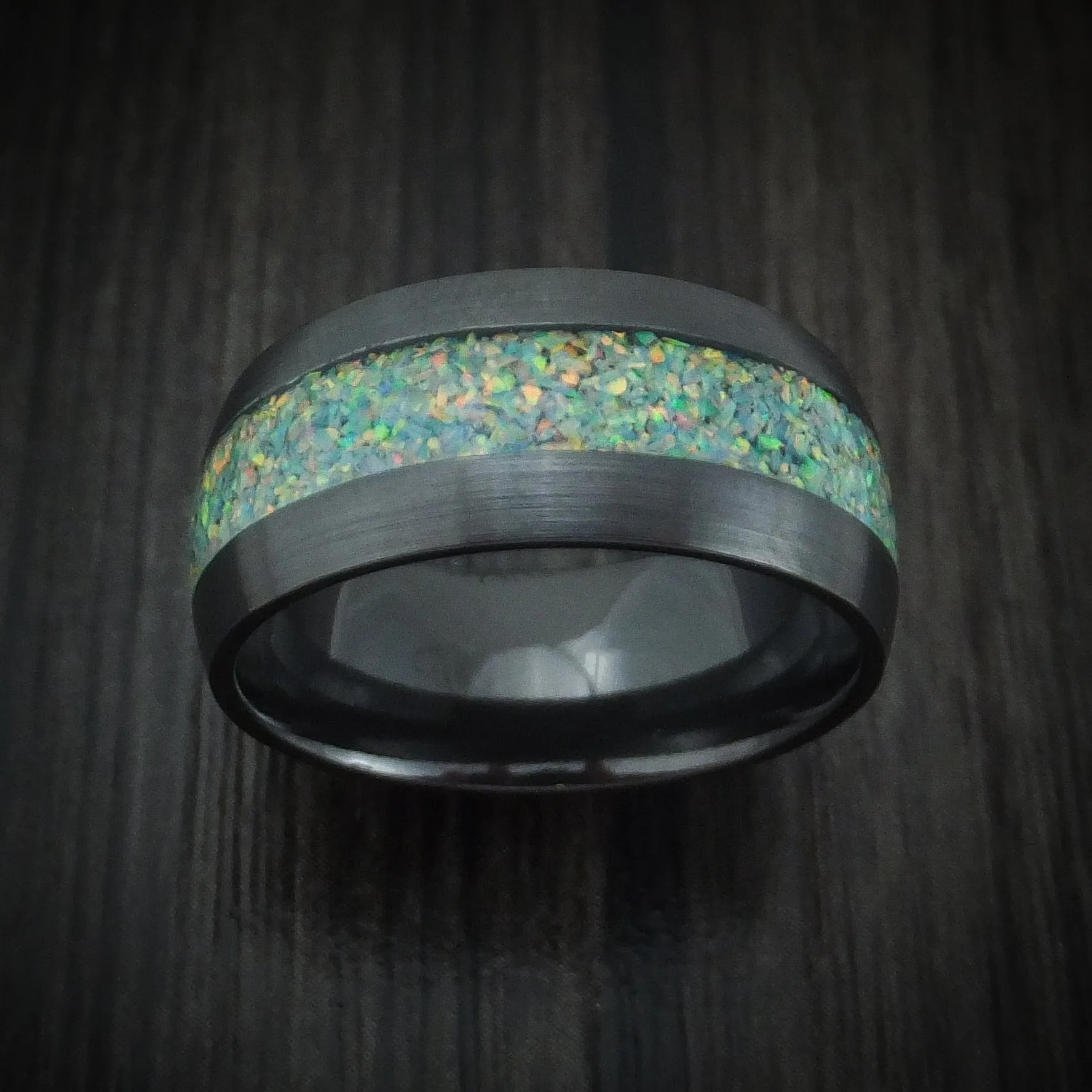 Black Titanium and Opal Custom Made Men's Band