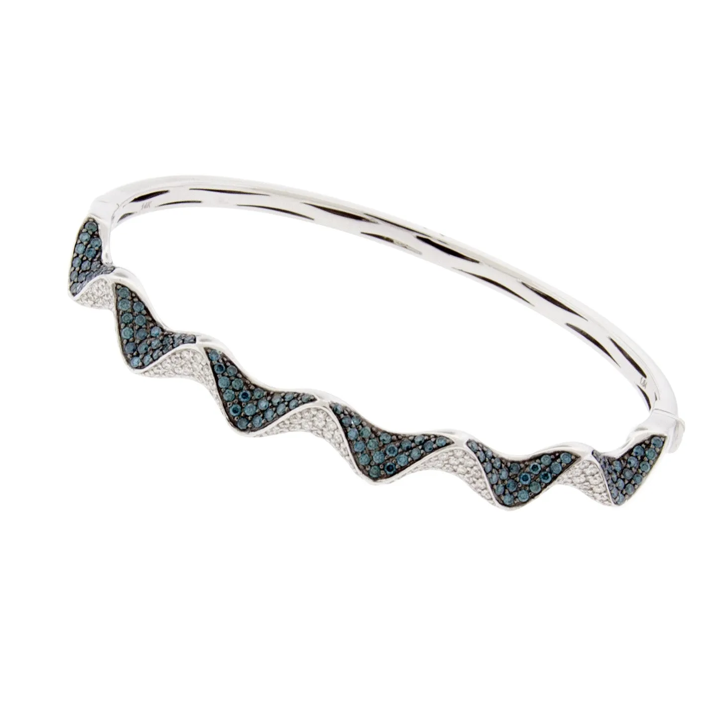 Blue and White Diamond Triangular Ribbon Bangle Bracelet