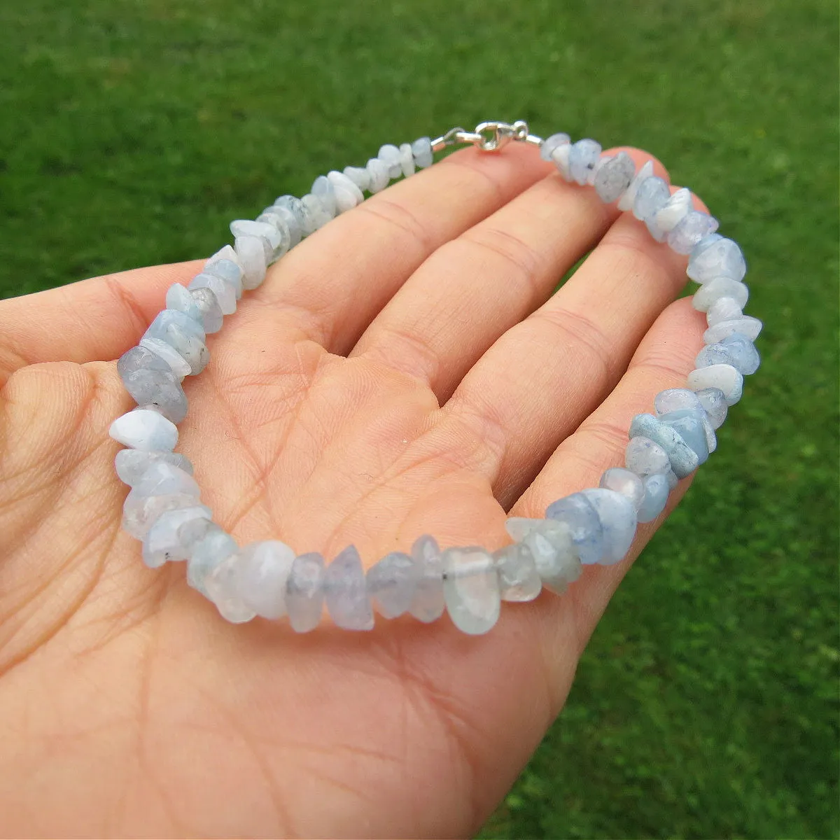 Blue Aquamarine Crystal Anklet | Beaded Stone Ankle Bracelet