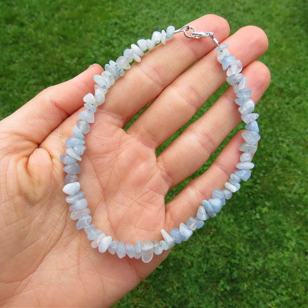 Blue Aquamarine Crystal Anklet | Beaded Stone Ankle Bracelet