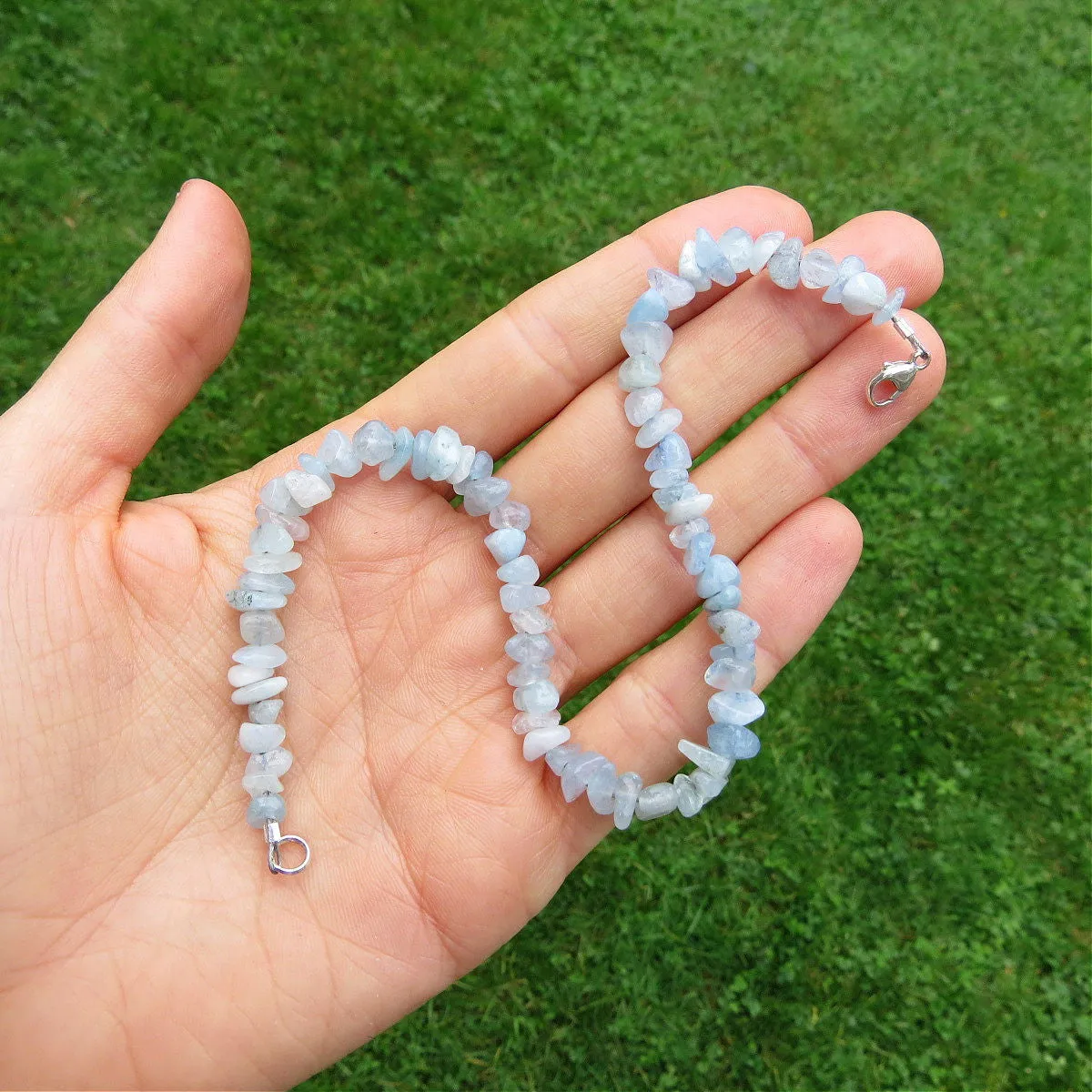 Blue Aquamarine Crystal Anklet | Beaded Stone Ankle Bracelet