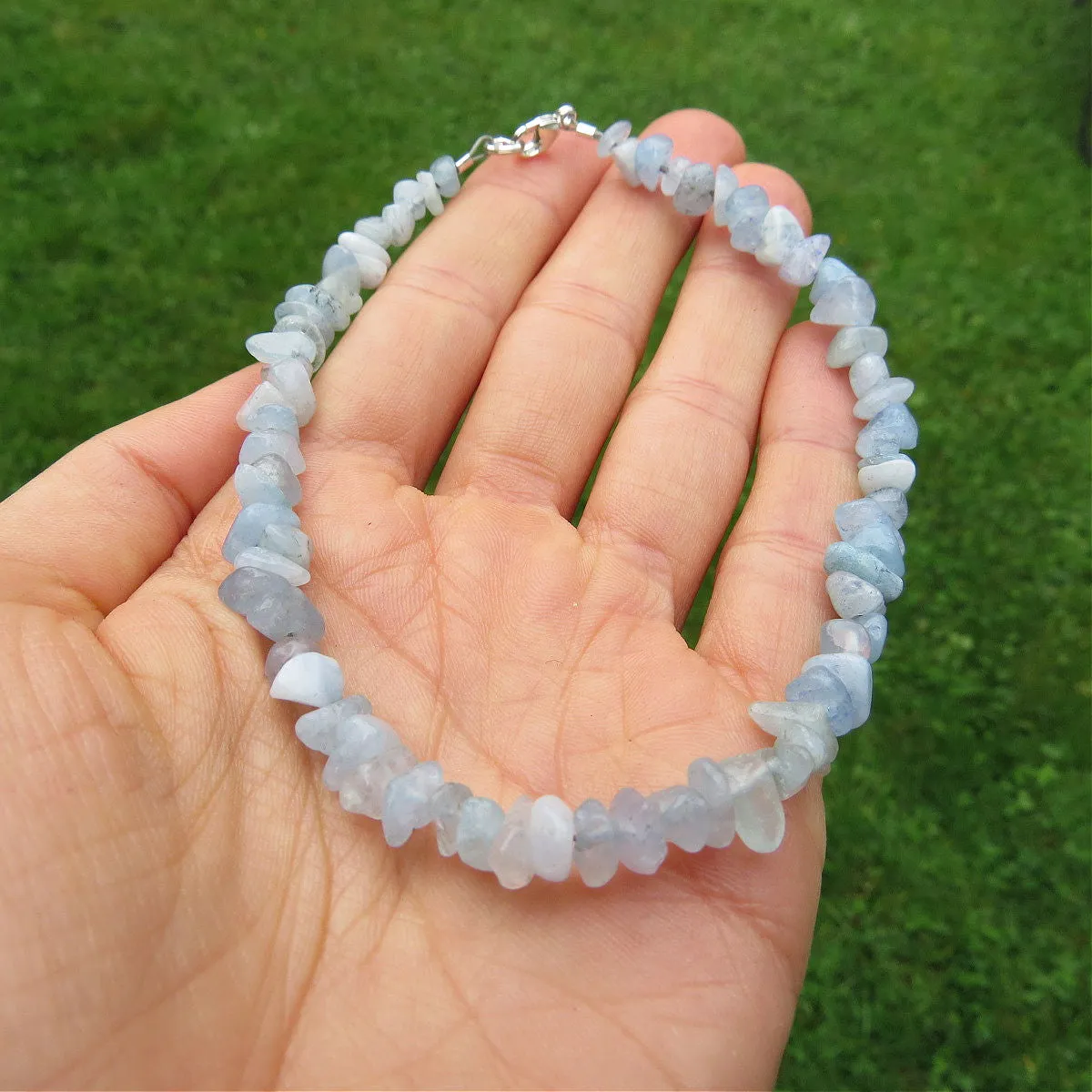 Blue Aquamarine Crystal Anklet | Beaded Stone Ankle Bracelet