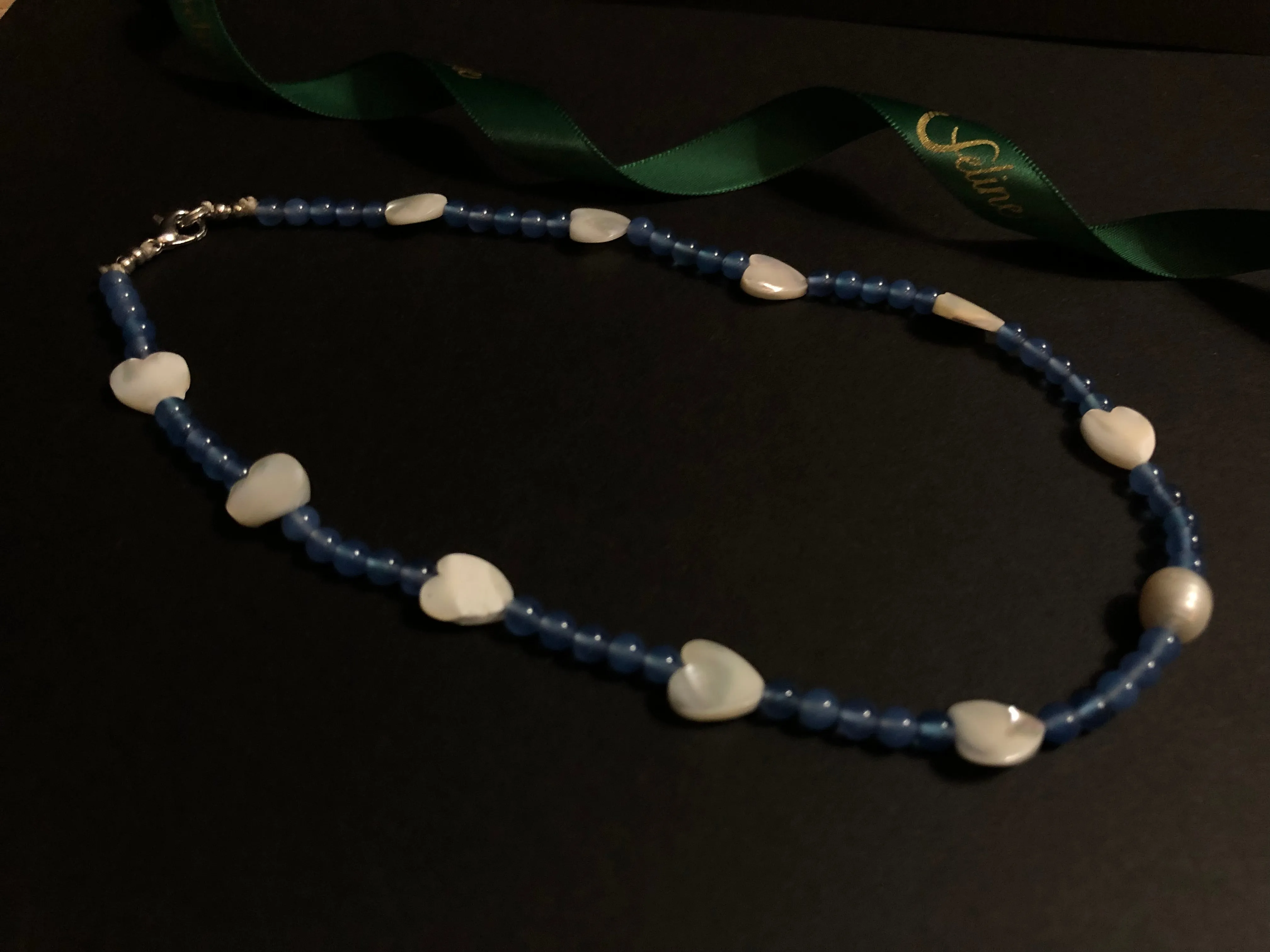 Blue Blue Onyx   Fresh Water Pearls Necklace