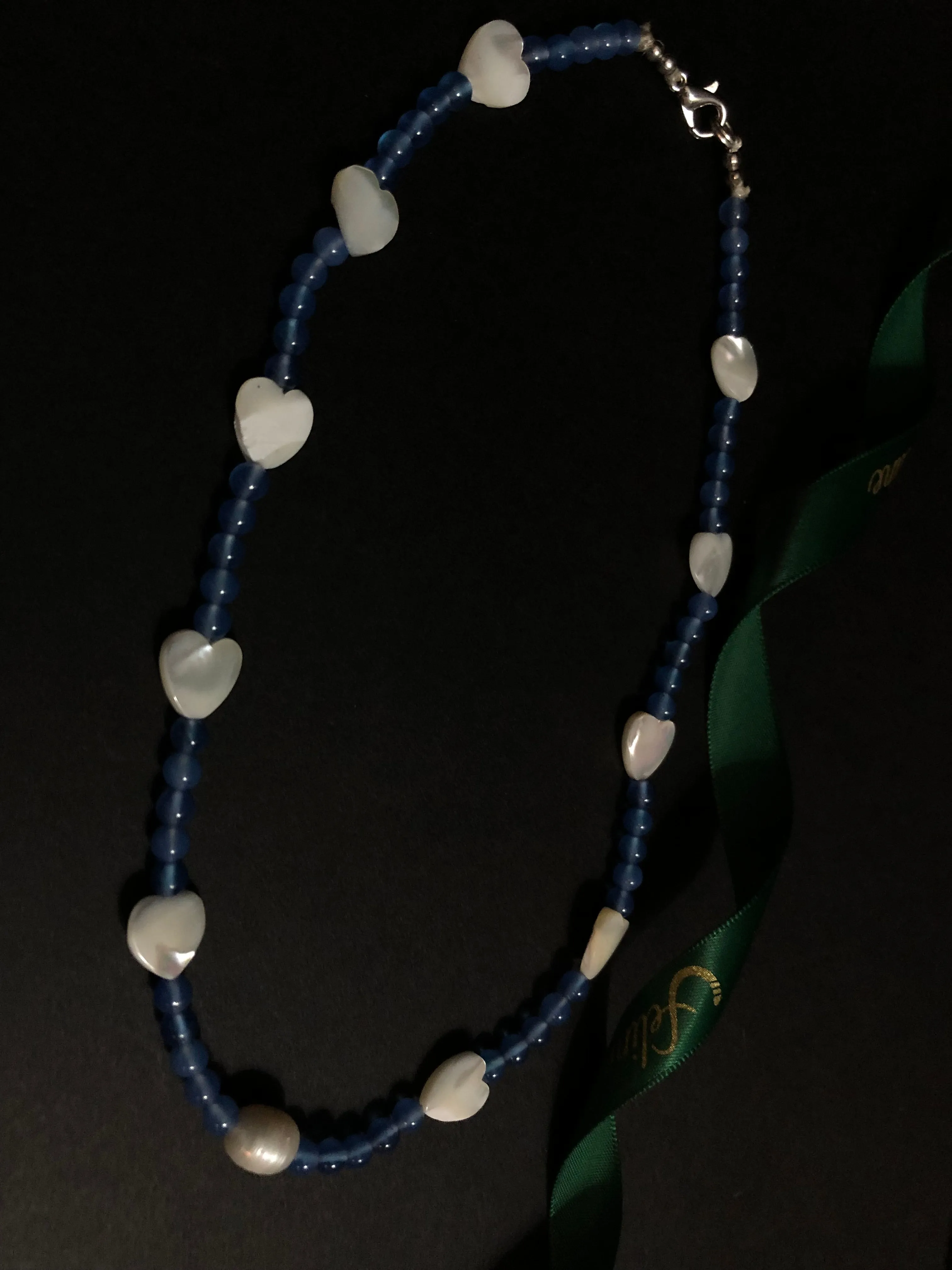 Blue Blue Onyx   Fresh Water Pearls Necklace