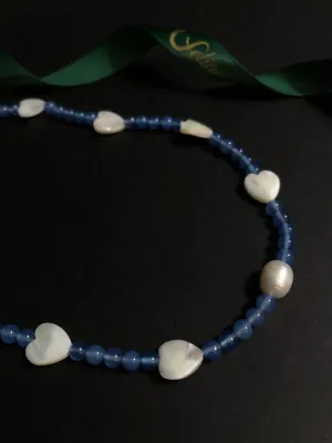 Blue Blue Onyx   Fresh Water Pearls Necklace