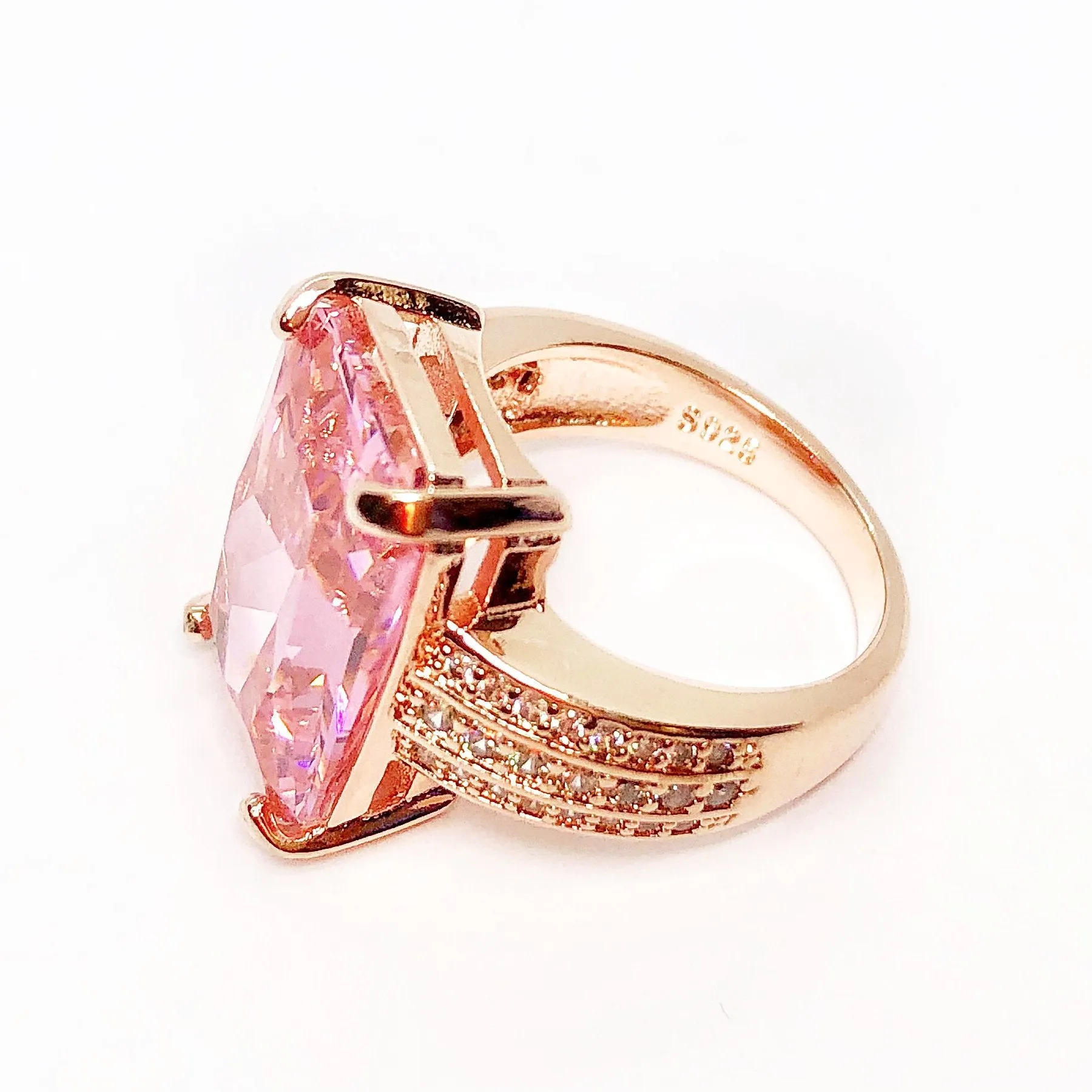 Blush Radiant Emerald Cut Zirconia Rose Gold Cocktail Ring