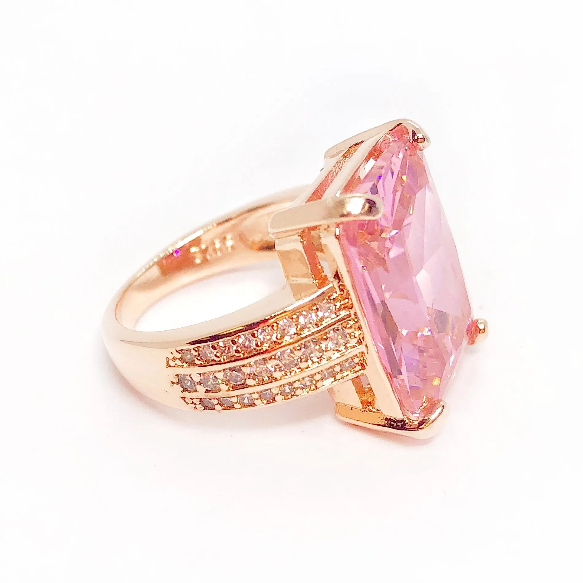 Blush Radiant Emerald Cut Zirconia Rose Gold Cocktail Ring