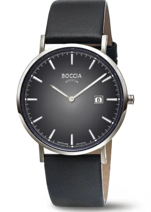 BOCCIA TITANIUM DARK GREY DIAL BLACK LEATHER BAND 3648-04