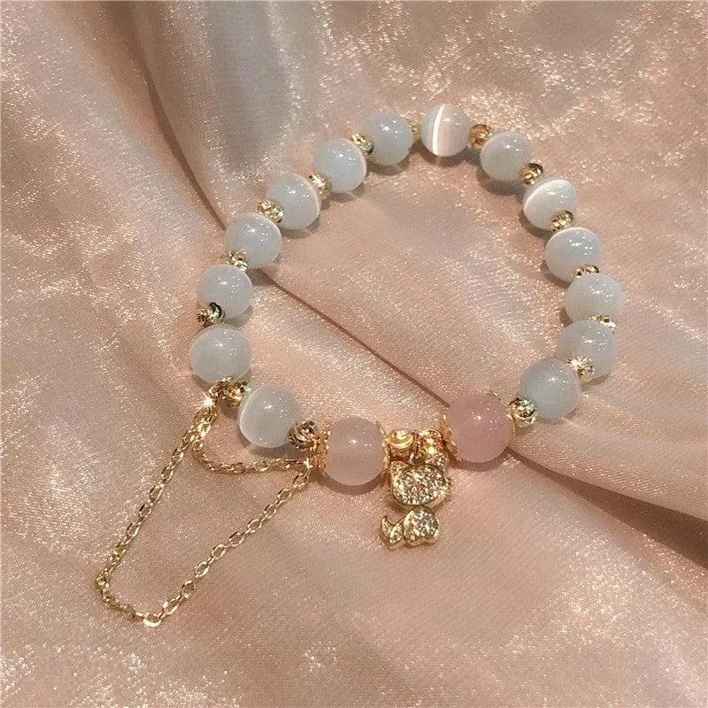 Buddhisttemple Mystical Guardian Cat's Eye & Rose Quartz Bracelet