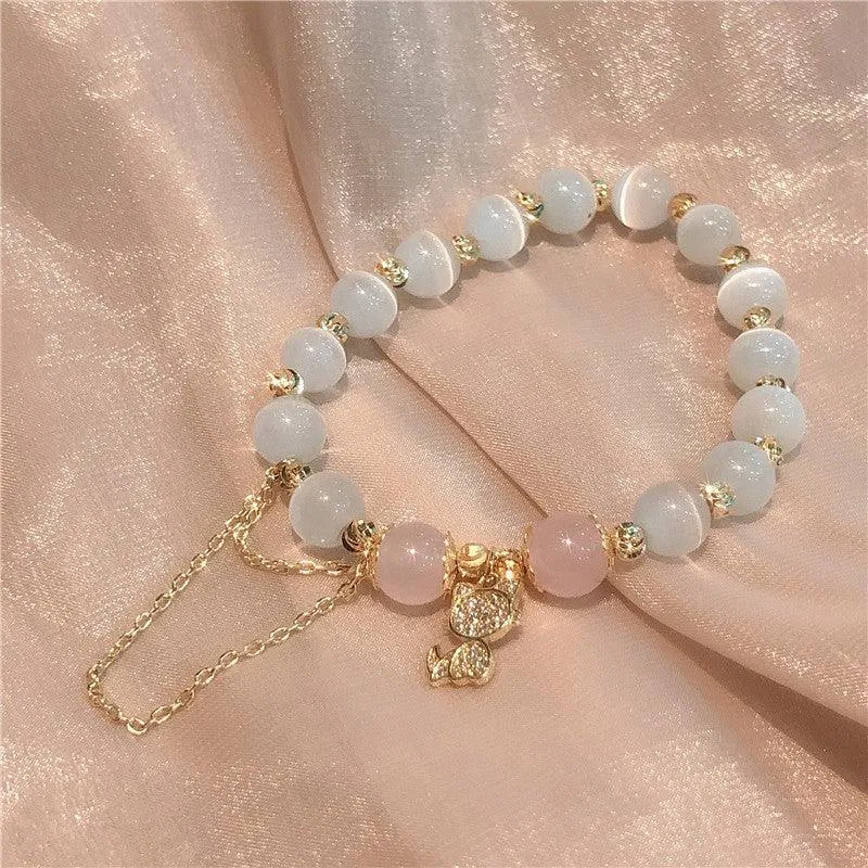 Buddhisttemple Mystical Guardian Cat's Eye & Rose Quartz Bracelet