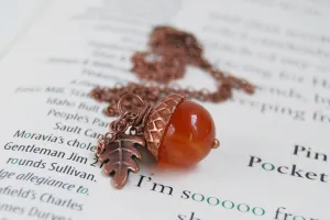 Carnelian and Copper Acorn Necklace | Gemstone Acorn Charm Necklace | Cute Autumn Necklace | Nature Jewelry