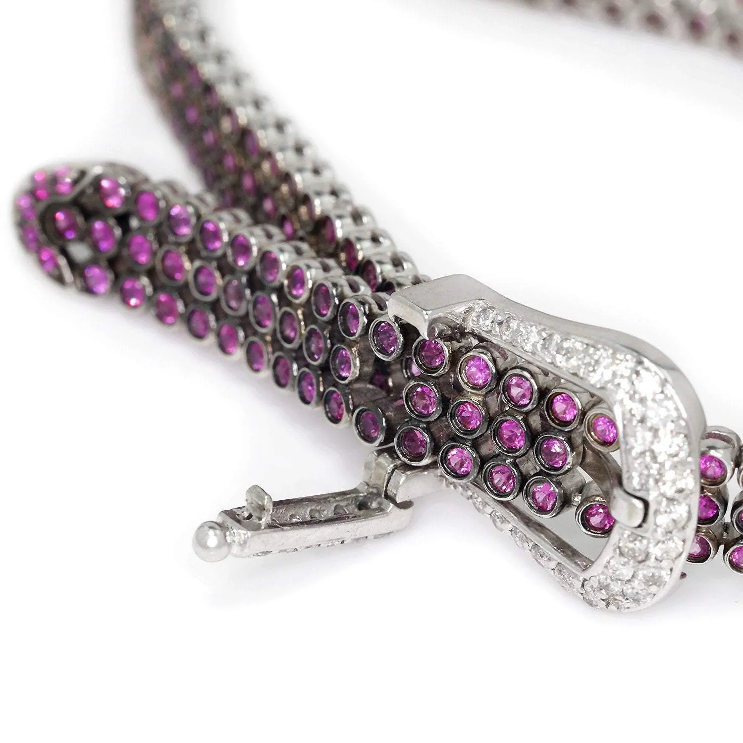 Certified Pink & Purple Sapphire Belt Buckle Bracelet with Diamonds