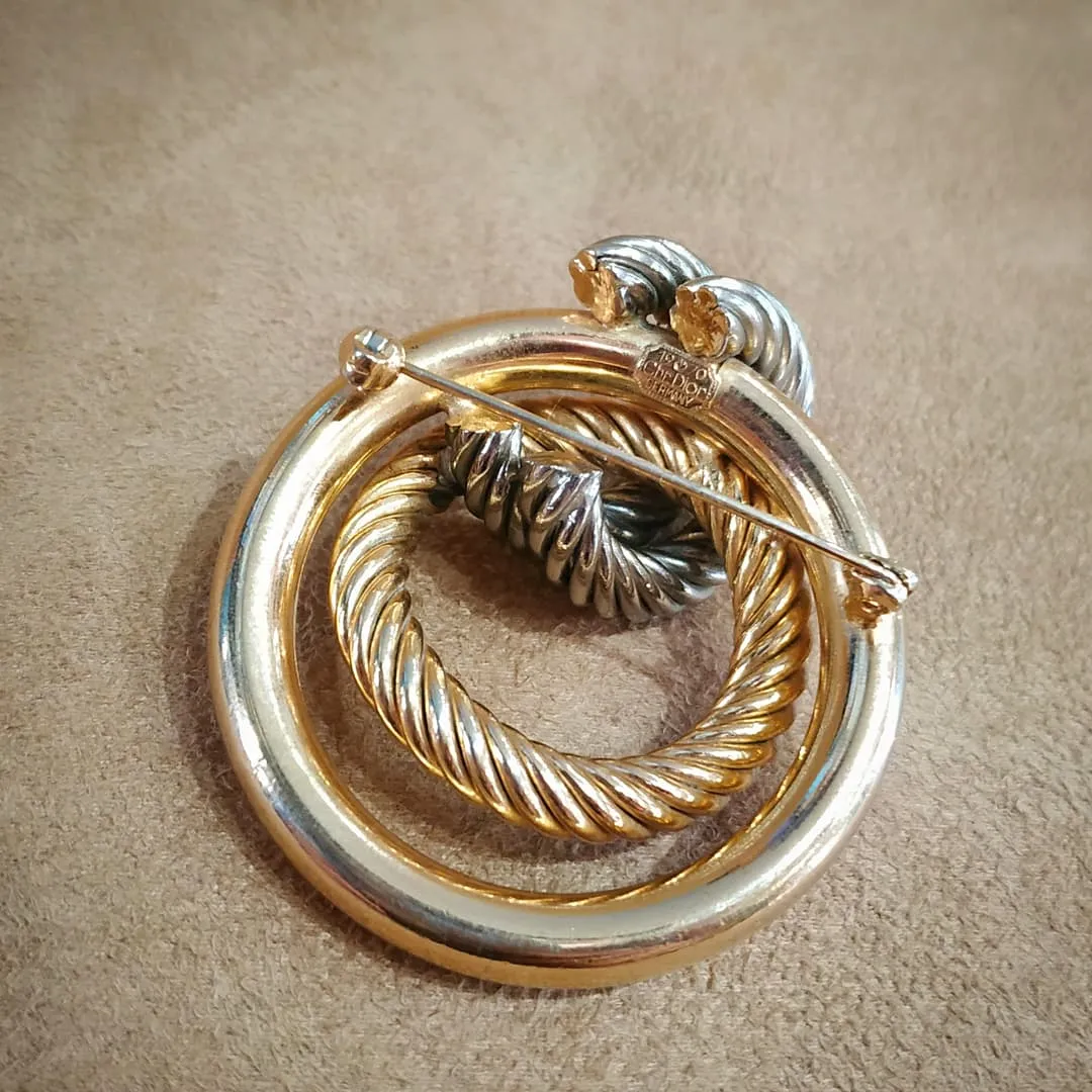 Christian Dior Germany 1970 Round Rope twist  Doorknocker Vintage Brooch