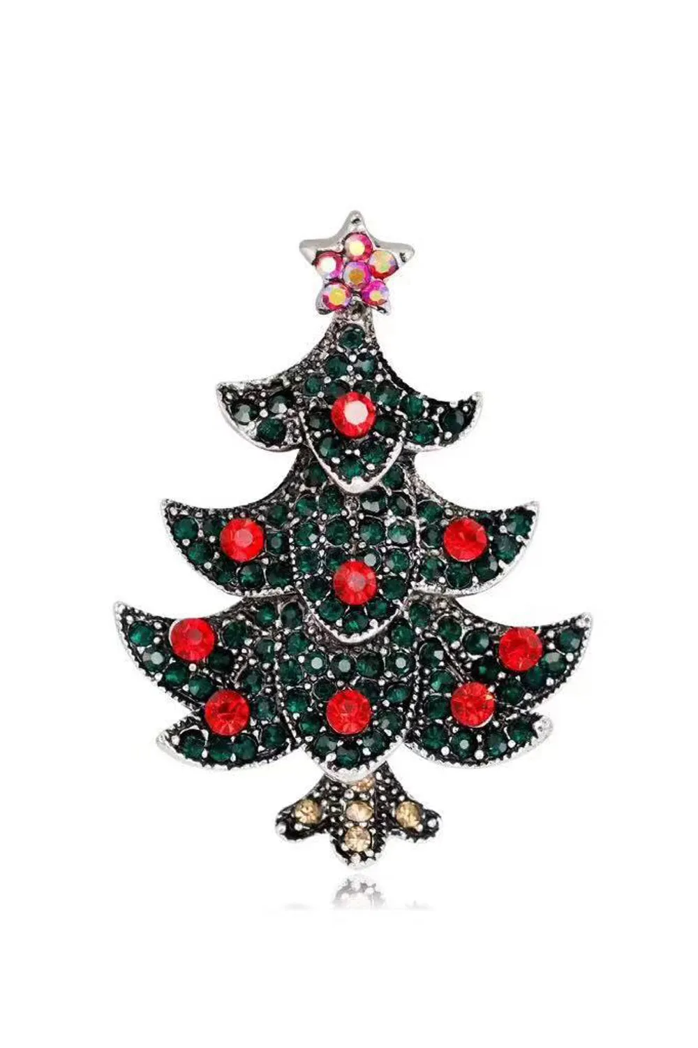 Christmas Tree Diamante Rhinestone Brooch