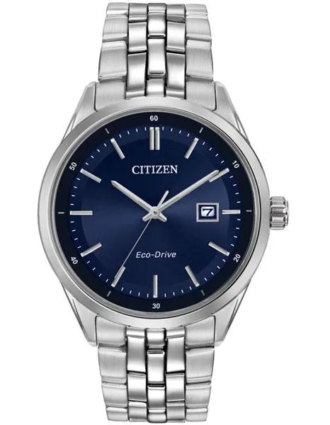 Citizen Eco-Drive Mens Contemporary Dress Watch - Blue Dial - Stainless case