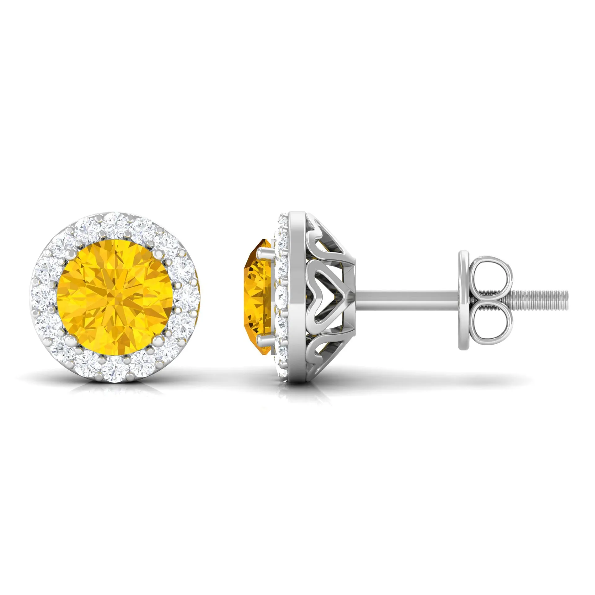 Classic Yellow Sapphire Stud Earrings with Diamond Halo