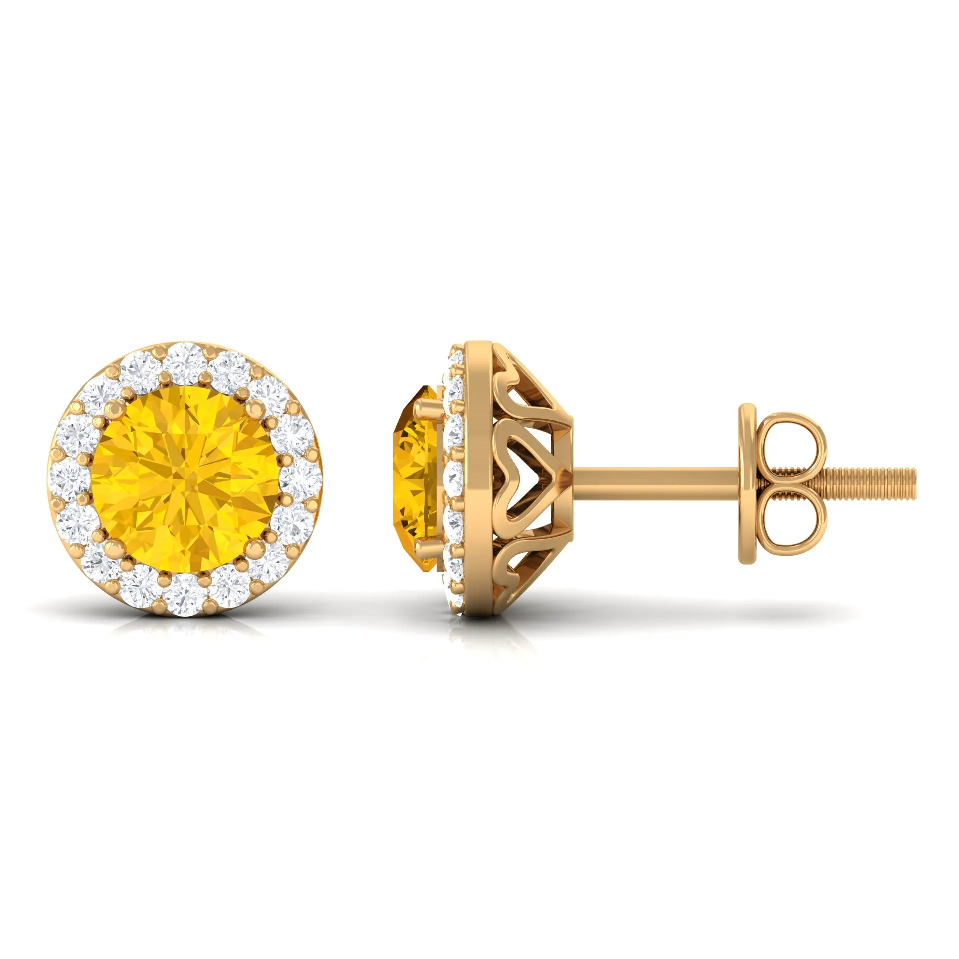 Classic Yellow Sapphire Stud Earrings with Diamond Halo