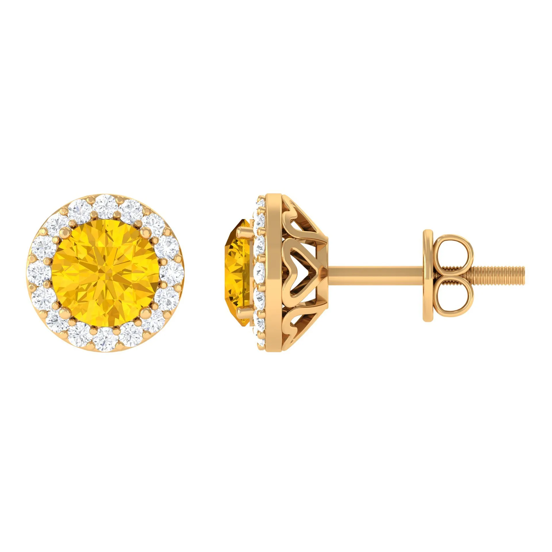 Classic Yellow Sapphire Stud Earrings with Diamond Halo