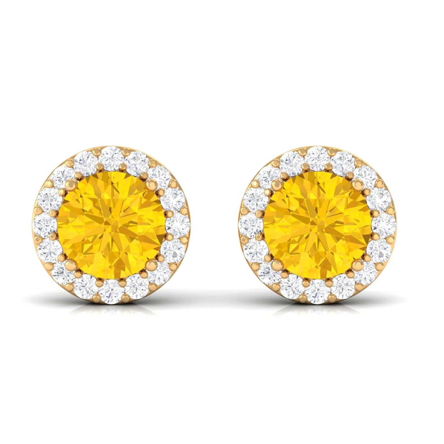 Classic Yellow Sapphire Stud Earrings with Diamond Halo