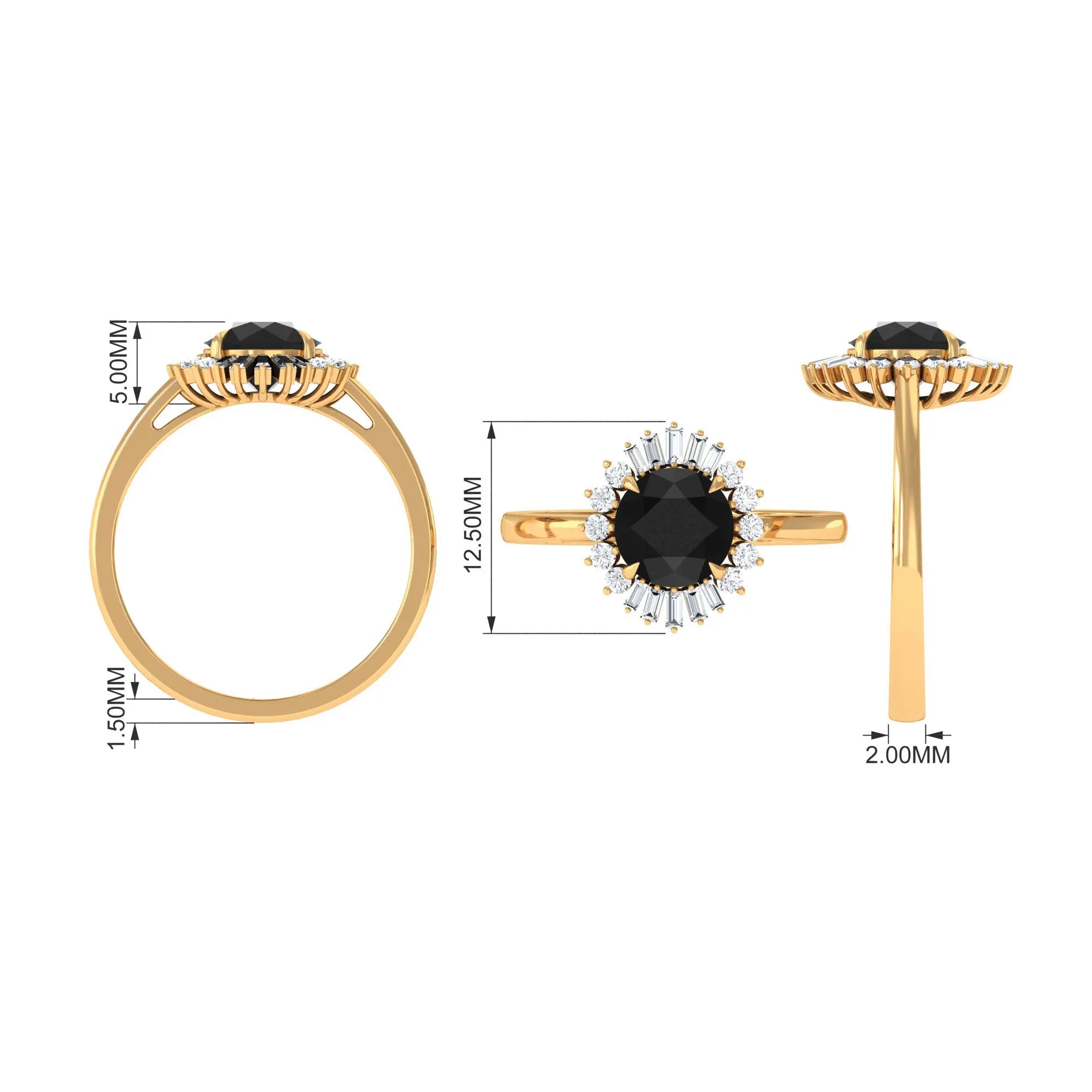 Claw Set Black Onyx Cocktail Engagement Ring with Diamond Halo