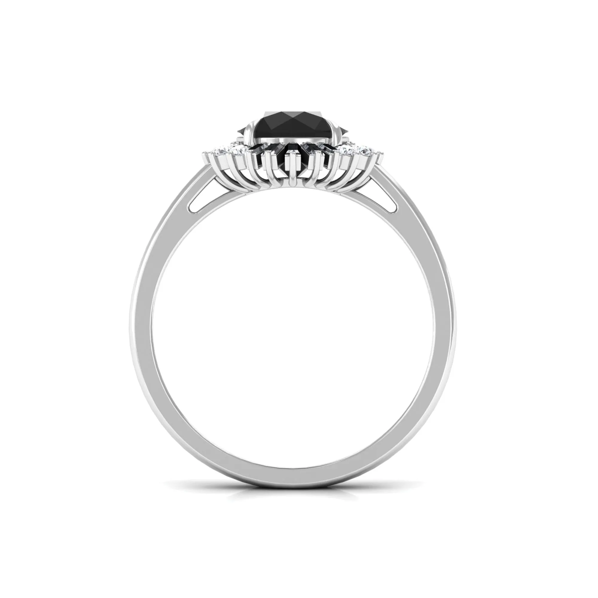 Claw Set Black Onyx Cocktail Engagement Ring with Diamond Halo