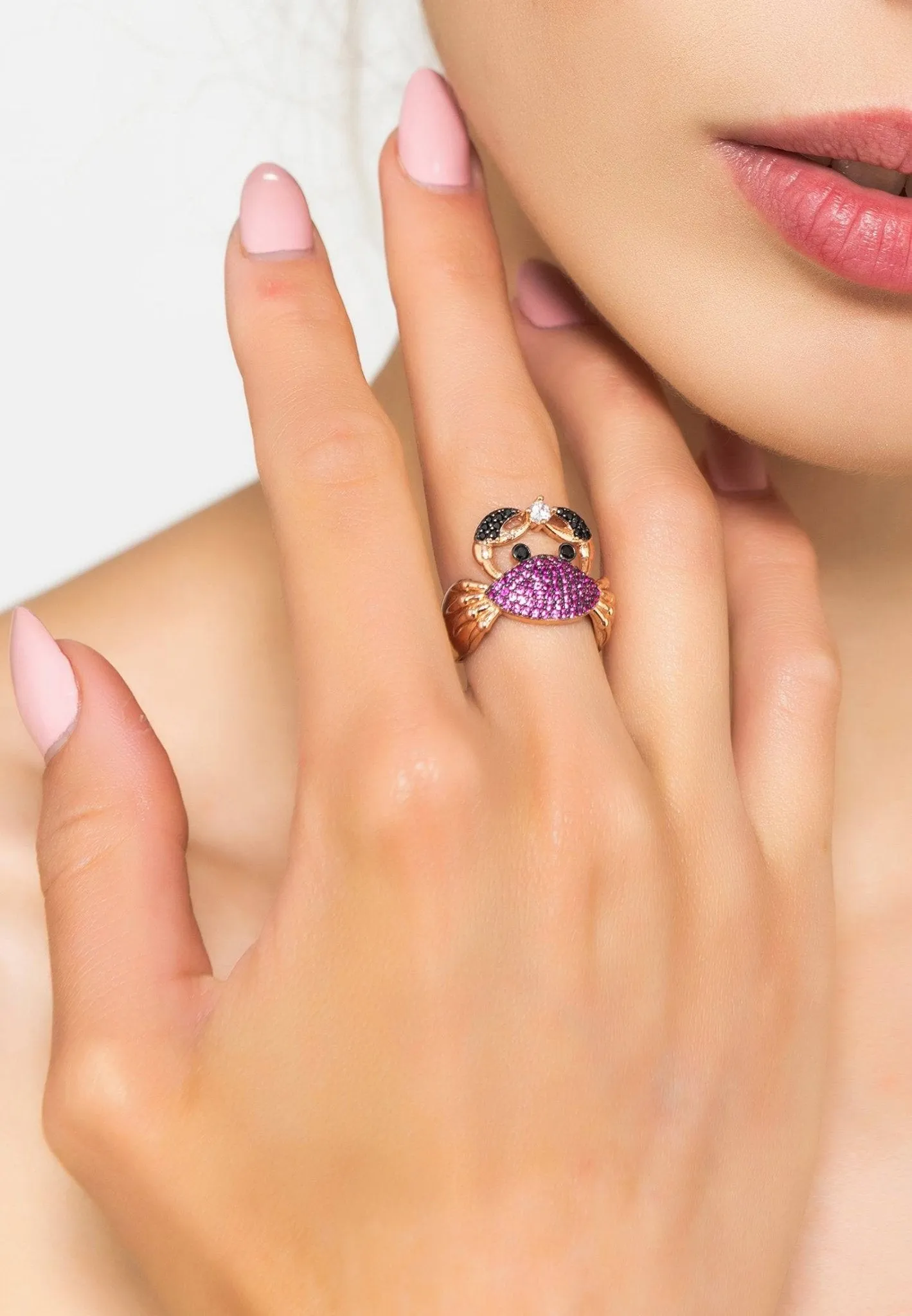 Crab Cocktail Ring Ruby Pink Rosegold