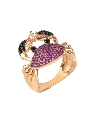 Crab Cocktail Ring Ruby Pink Rosegold