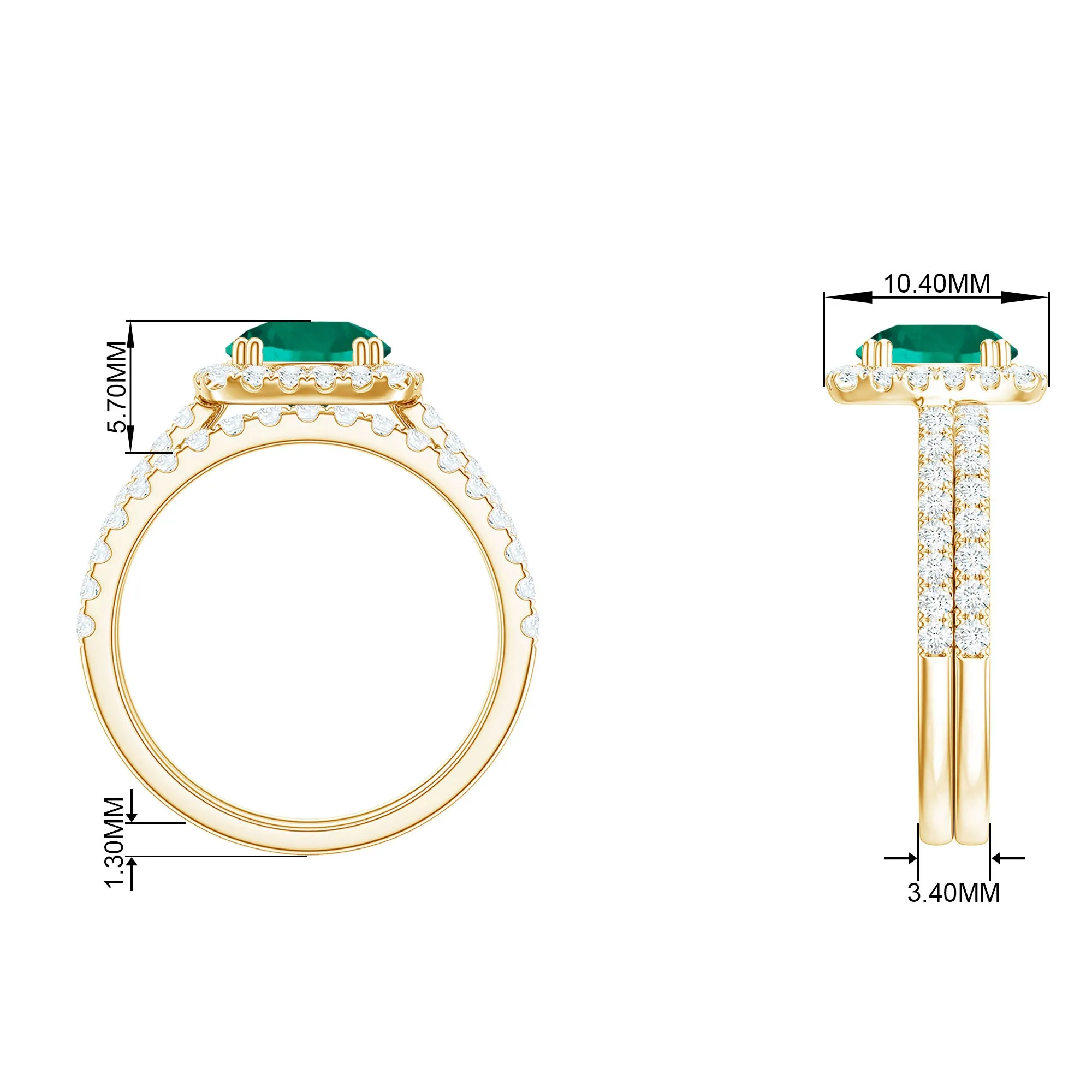 Created Emerald Halo Wedding Ring Set with Moissanite