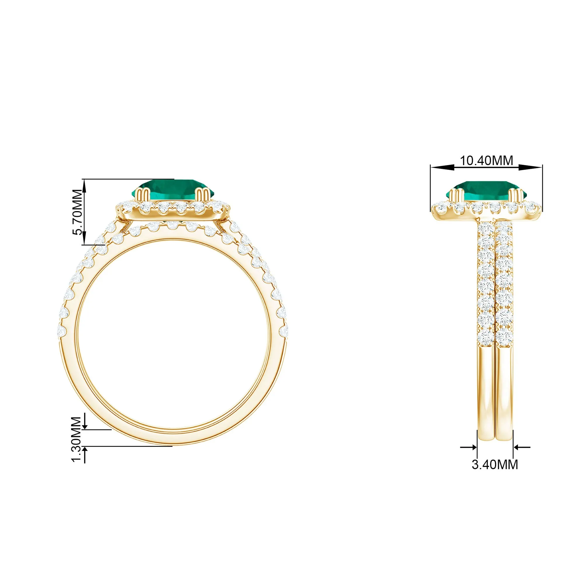 Created Emerald Halo Wedding Ring Set with Moissanite