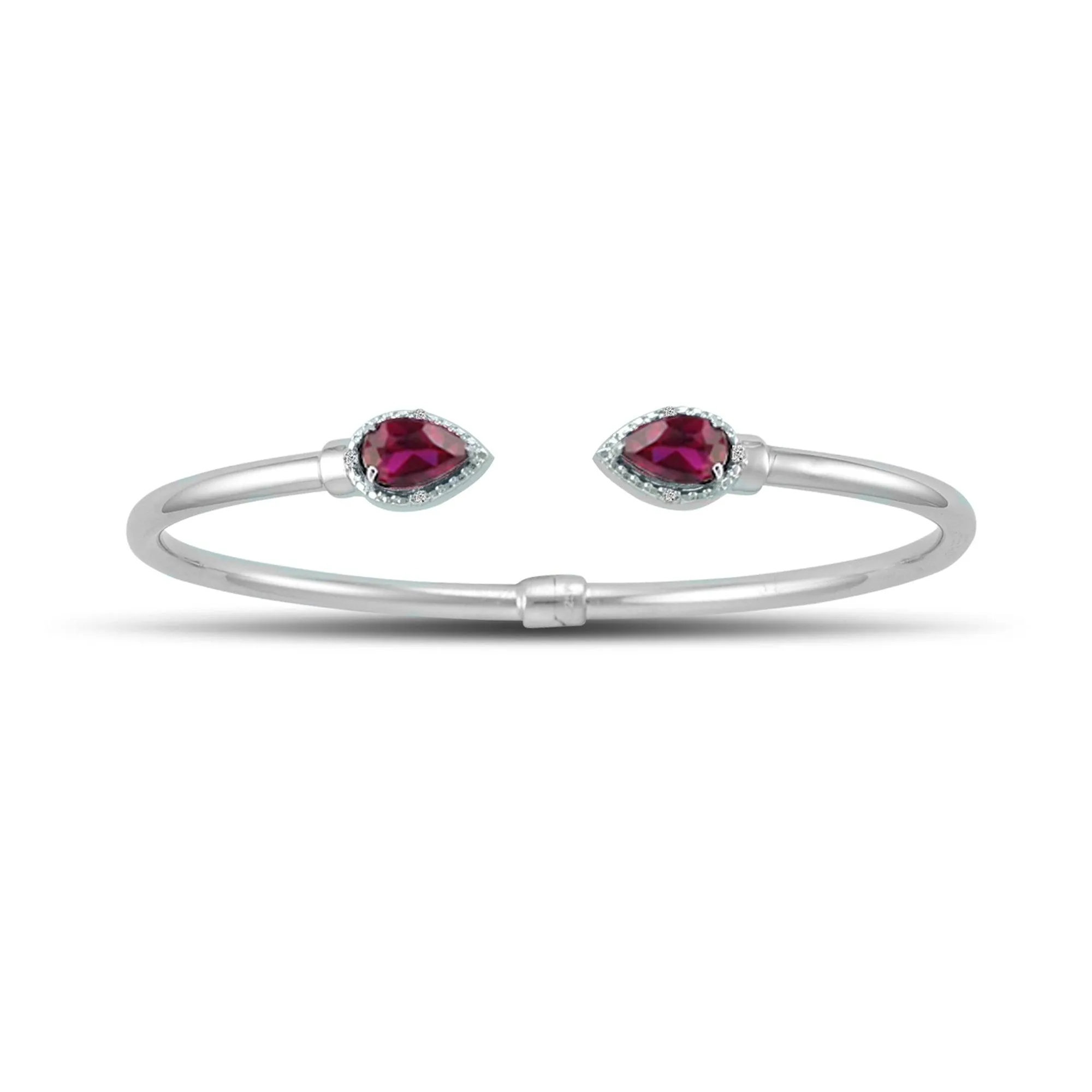 Created Ruby and Diamond Silver Hinged Bangle