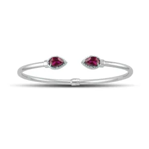 Created Ruby and Diamond Silver Hinged Bangle