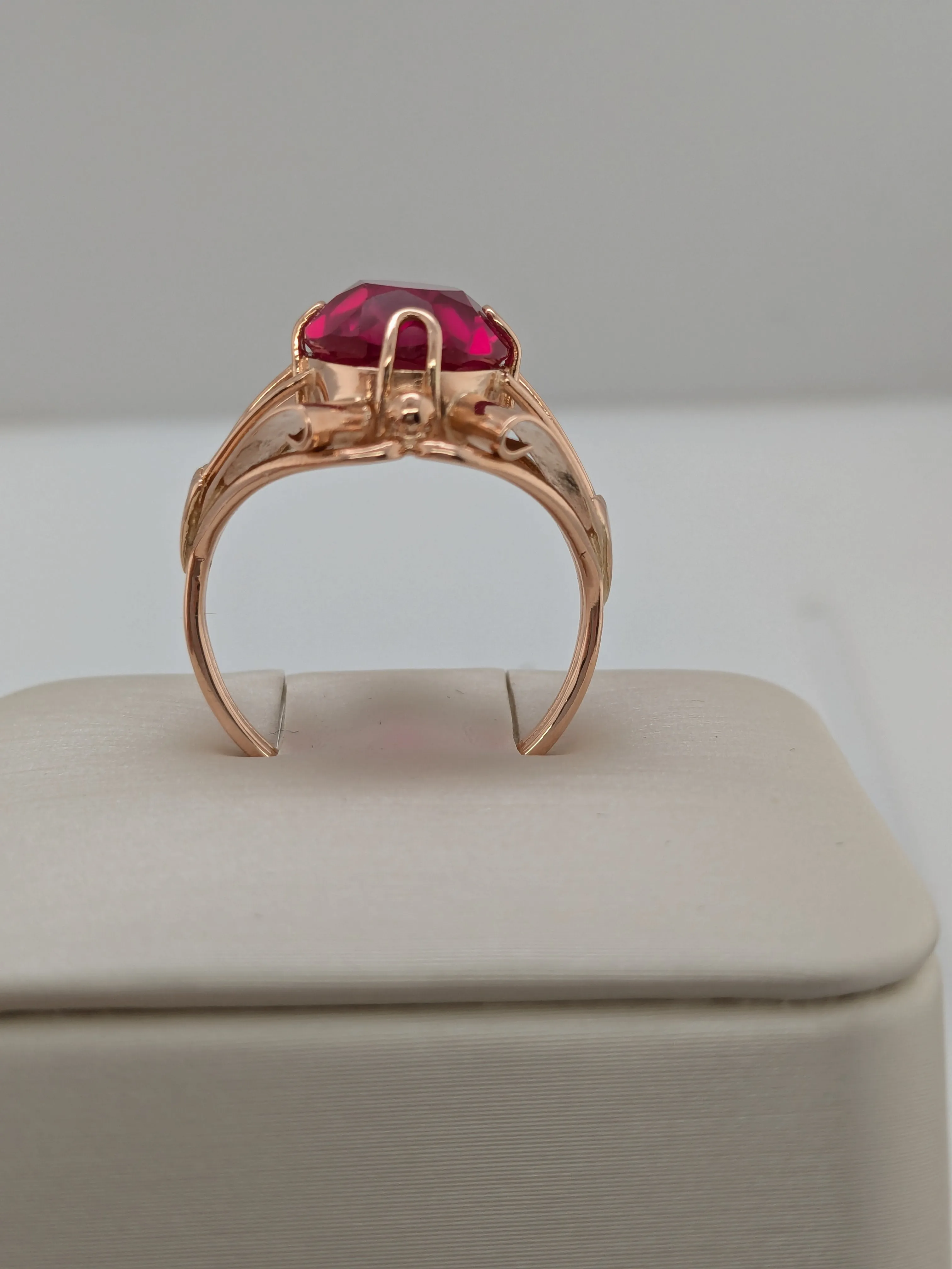 Created Ruby Cocktail Ring-Soviet Jewelry