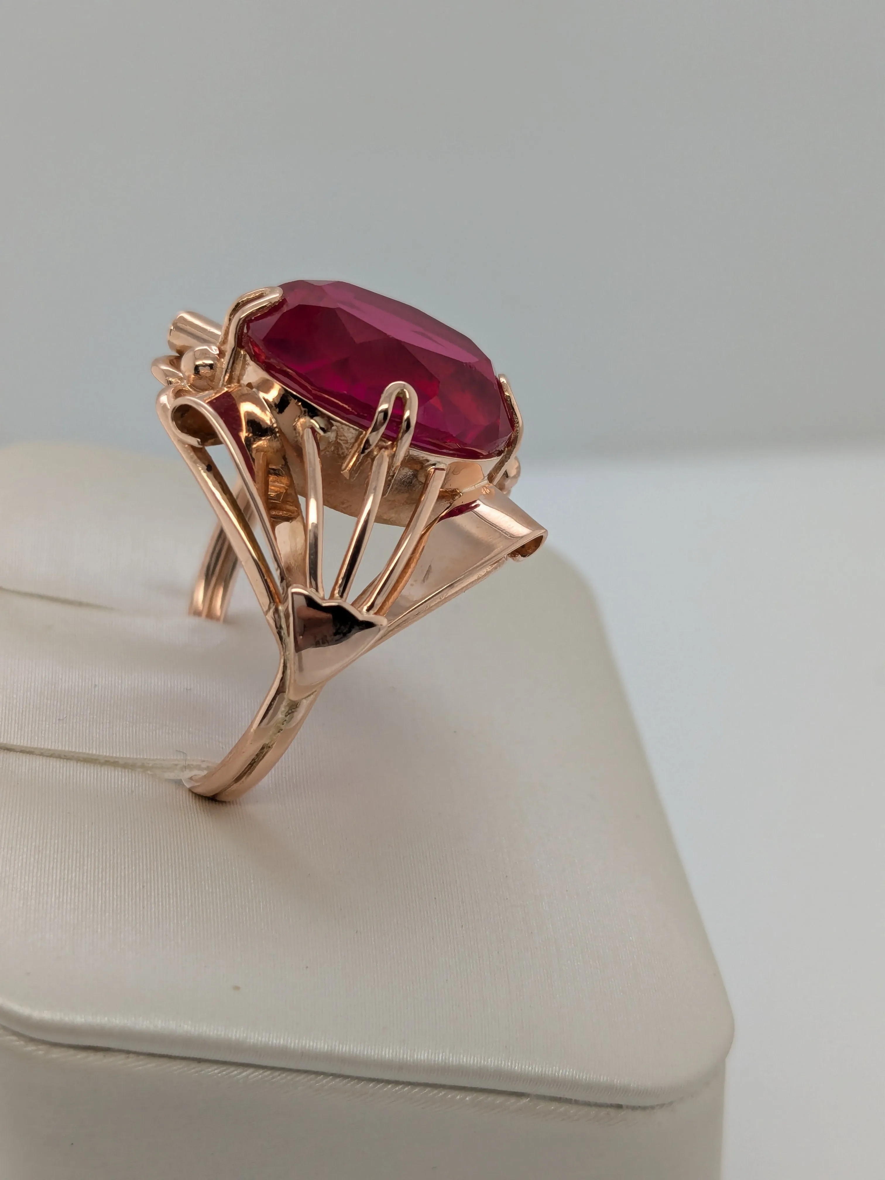 Created Ruby Cocktail Ring-Soviet Jewelry