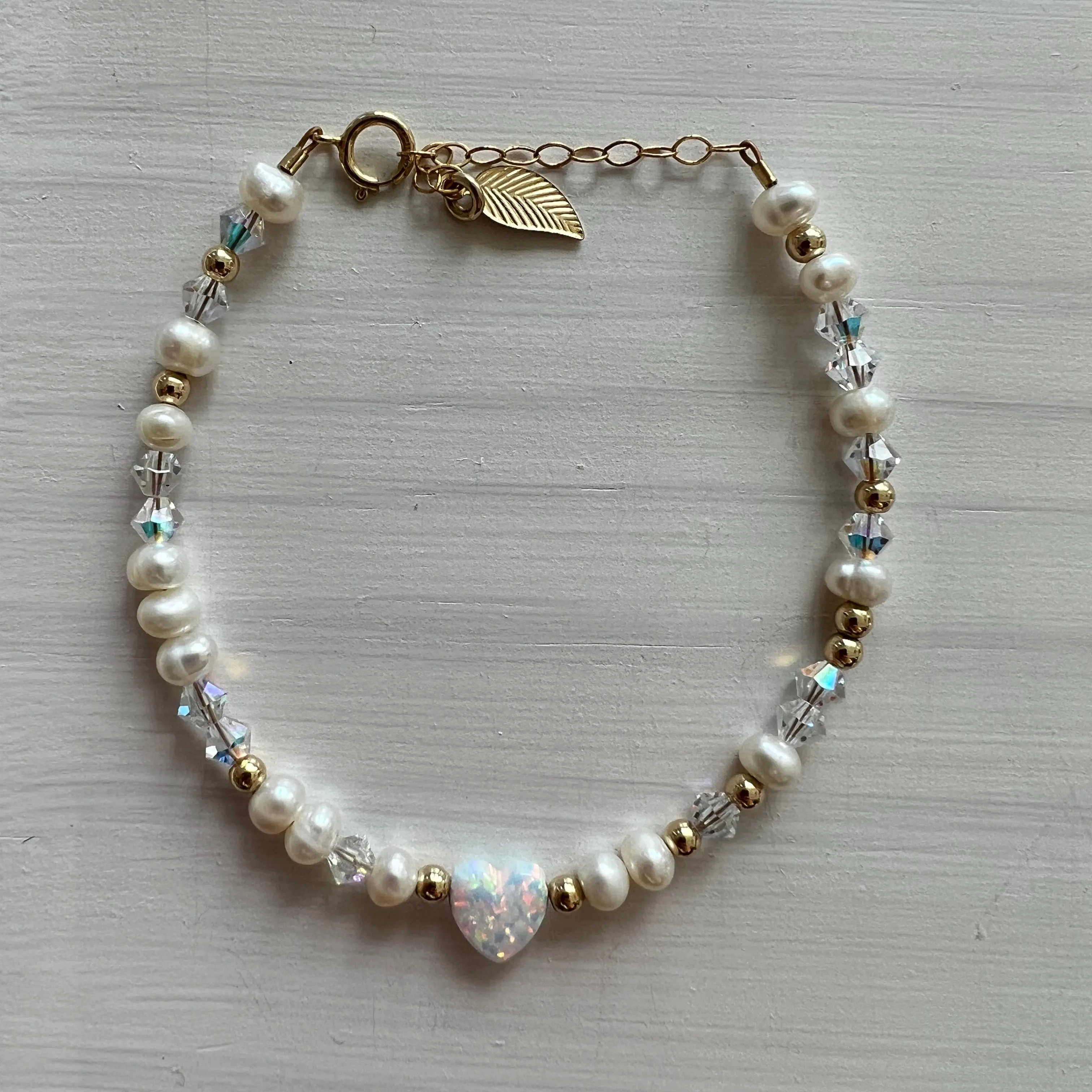 Crystal Pearl Heart Bracelet