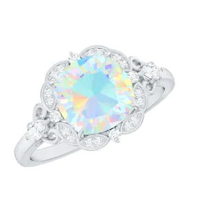 Cushion Cut Ethiopian Opal Cocktail Engagement Ring with Diamond Accent