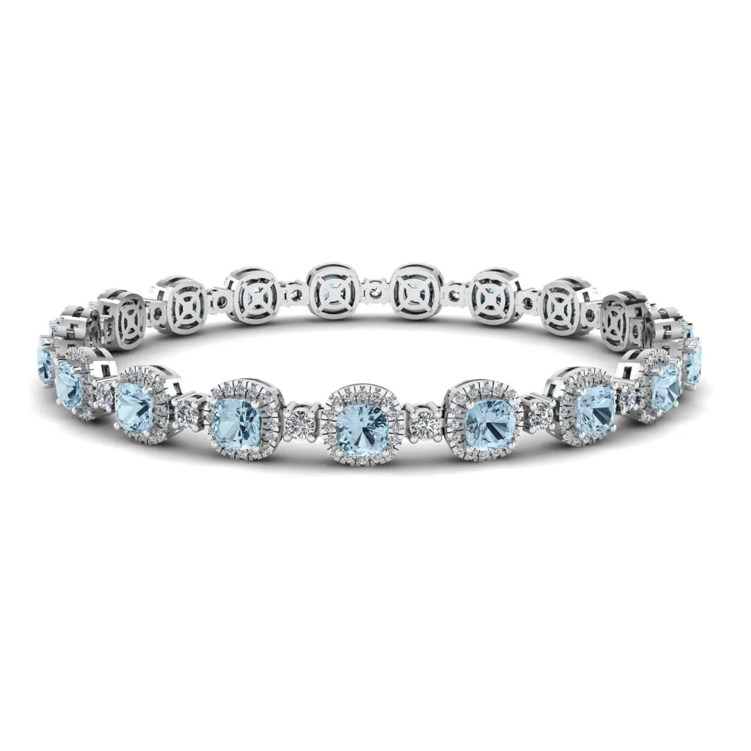 Cushion Shape 8.5 Carat Aquamarine Featuring Diamond Halo Bracelet BRHACCA