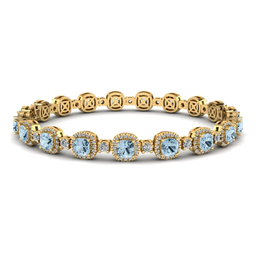 Cushion Shape 8.5 Carat Aquamarine Featuring Diamond Halo Bracelet BRHACCA